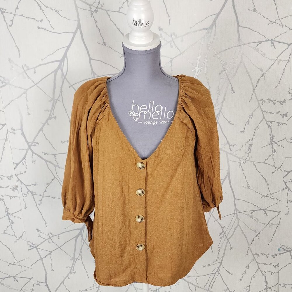 Hayden LA Mustard Yellow Puff Sleeve Peasant Blouse